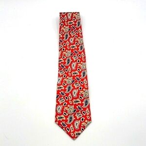 Ralph Lauren Silk Tie Red Cream Blue Paisely Print